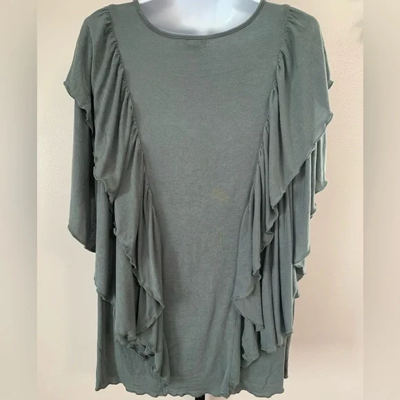 POL V-Neck Ruffle Top in Teal - Picture 2 of 16